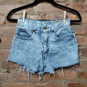 Blue Acid Wash High Rise Denim Shorts